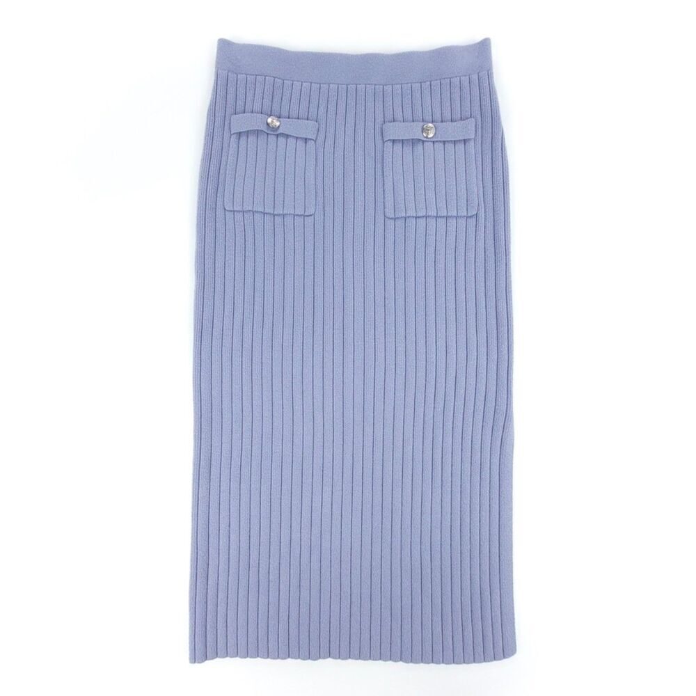 VINTAGE 90s Christian Lacroix Old Money Ribbed Knit Midi Skirt Quiet Luxury Blue